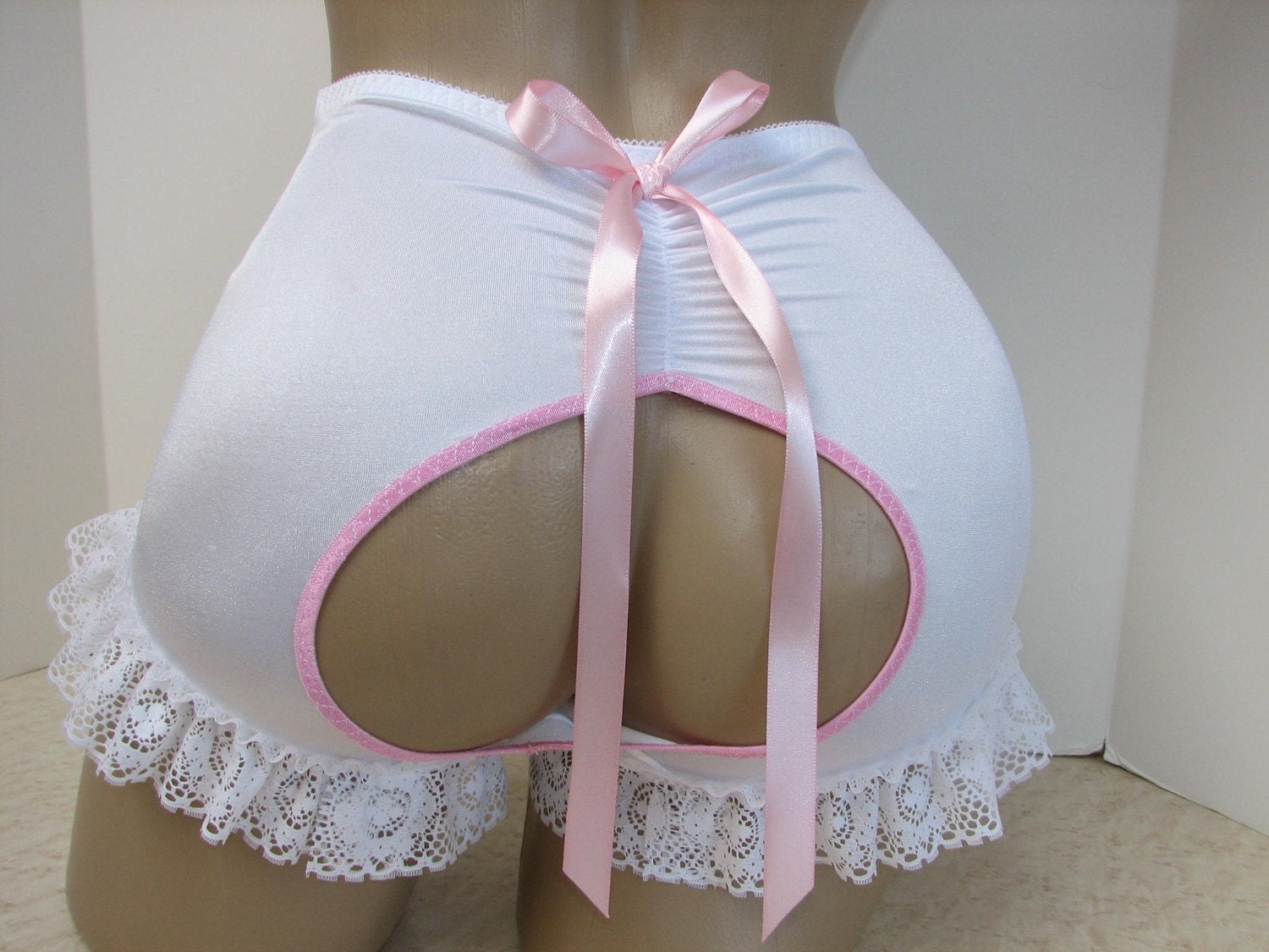 Mature French Maid White Open Bum and Lace Control Panties Size Small