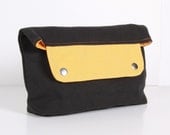 ZEN ... clutch , pouch ,Dark gray canvas with yellow lining