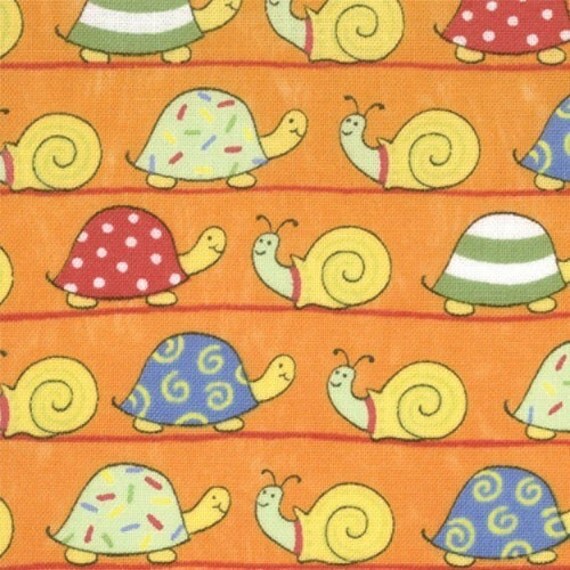 CLEARANCE LOVE U FABRIC SNAIL AND TURTLE PARADE IN ORANGE BY DEB STRAIN FOR MODA