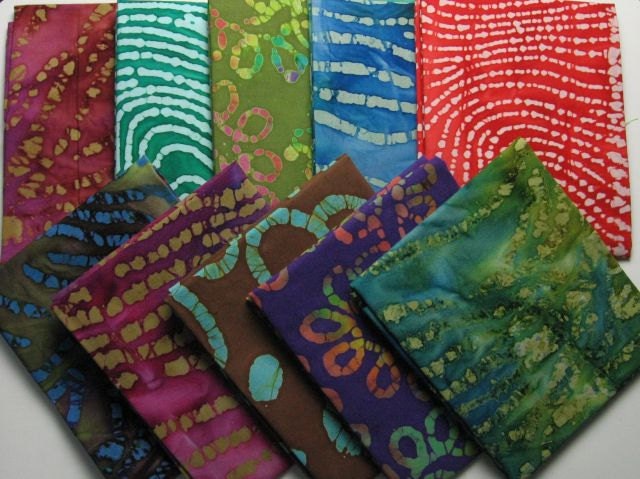 Batik Fabric Fat Quarter Bundle No 2 Containing 10 Fat Quarters Gorgeous Colors