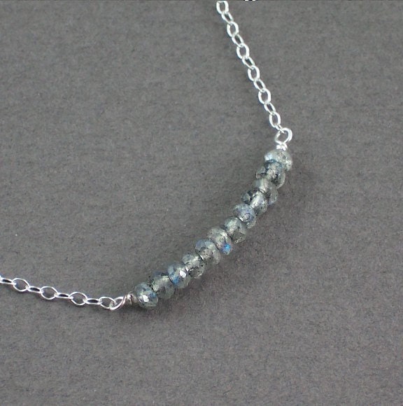 Labradorite Necklace Silver or Gold Chain Interrupted By Gemstones - David  Interrupted - Handmade Spring Fashion