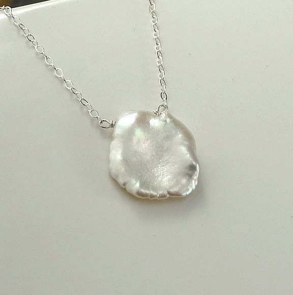 Large Keishi Necklace Sterling Silver or 14K Gold Filled Solitaire Necklace Petal Pearl - Bridesmaids Necklaces Bridal Jewelry