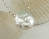 Solitaire Blister Coin Pearl Necklace Sterling Silver Exotic Unique Bridesmaid Wedding Jewelry Simple Beach Fashion