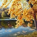 Fall lake, watercolor landscape print of original painting by Cathy Hillegas