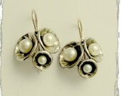 Sterling silver dome cluster earrings with pearls, June birthstone  - Pearl Clusters.