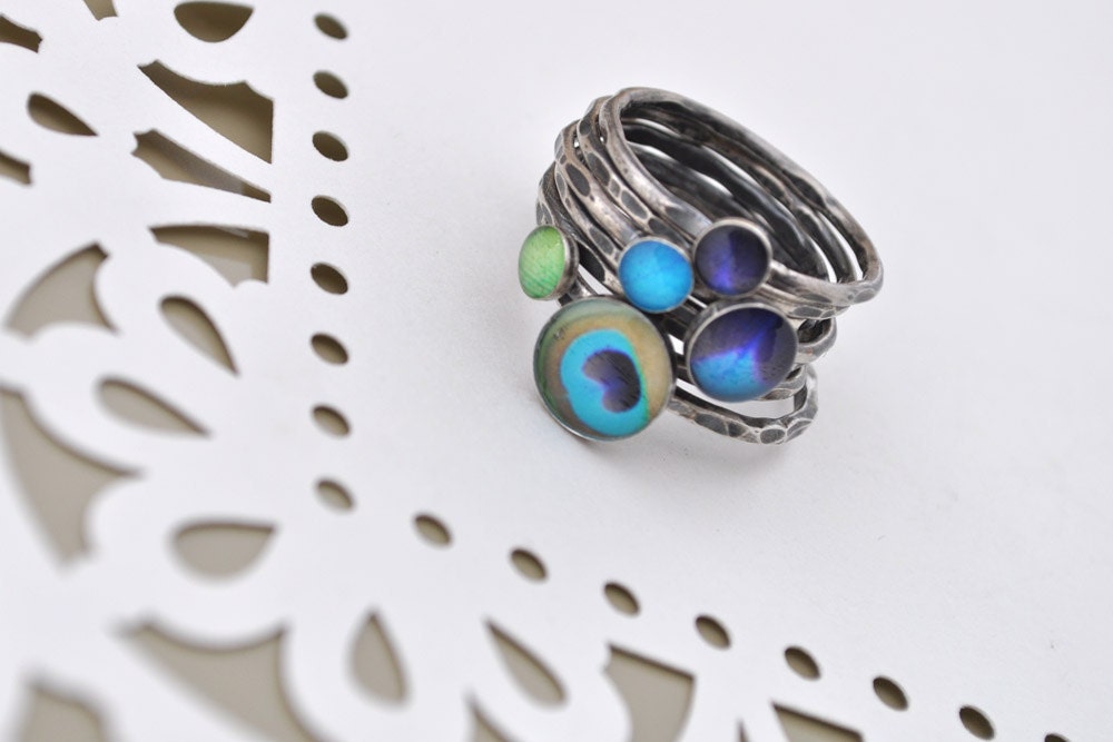 SIZE 4.5. PEACOCK MEGASTACK. Sterling Silver Stacking rings (set of 7). Ready to ship.