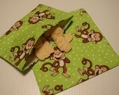 2pc Happy Monkeys Reusable Sandwich and Snack Bag Green