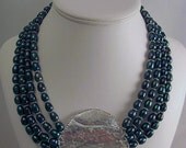 Pearls and Sterling Silver Necklace with Hand Hammered Pendant