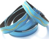 Cool Leather Dog Collar and Leash Set Sky Blue