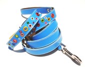 Loki Puppy Leather Dog Collar and Leash Set Sky Blue