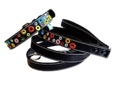 Loki Puppy Leather Dog Collar and Leash Set Black