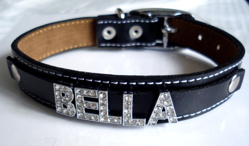 Bling Personalized Cool Leather Dog Collar- Your Pup's Name in Bling Letters