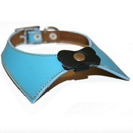 Leather Sky Blue Dog Collar Bow Tie Leather Sky Blue Dog Collar Bow Tie