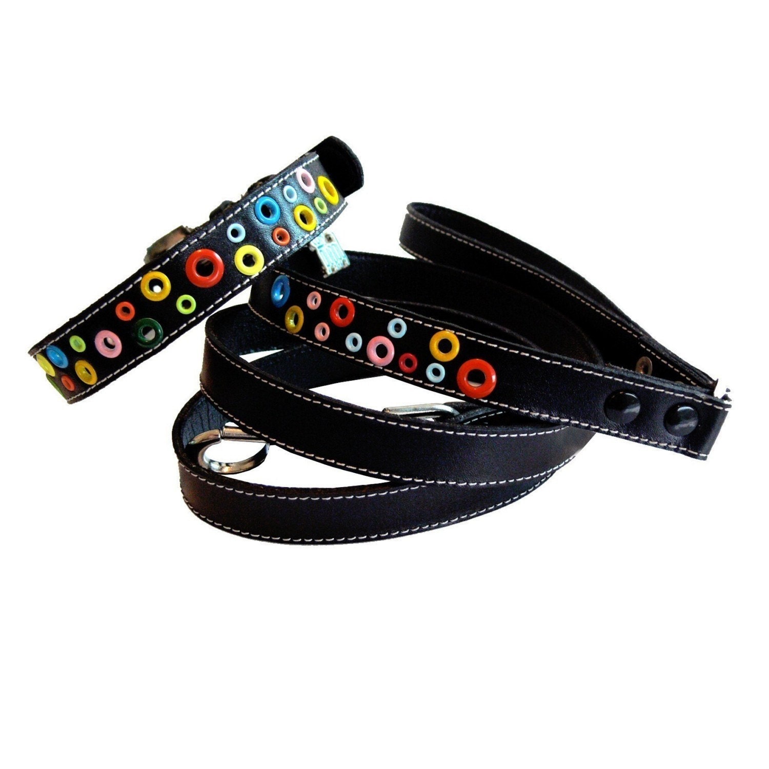 Loki Puppy Leather Dog Collar and Leash Set Black Loki Puppy Leather Dog Collar and Leash Set Black