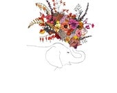 Elephant, flowers. 8x10 print
