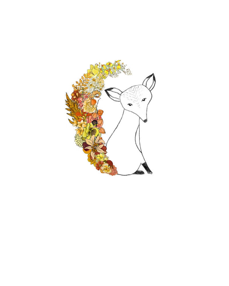Fox, flowers. 8x10 print