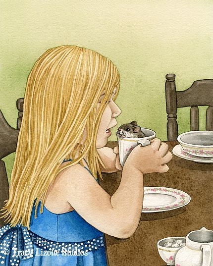 Alice at the Tea Party - 8x10 archival watercolor print by Tracy Lizotte