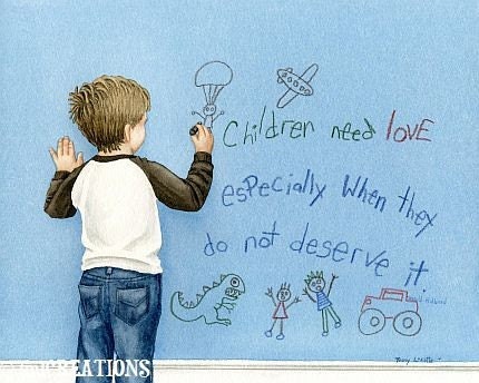 Children Need Love with Boy - 8x10 archival watercolor print by Tracy Lizotte
