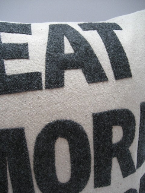 Eat More Bacon - handmade 16in (41cm) sq appliqued pillow / cushion
