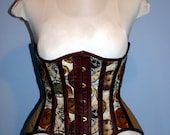 Custom Steampunk Adventuress Long Line, Underbust Corset in Dermathistic style with Leather channels