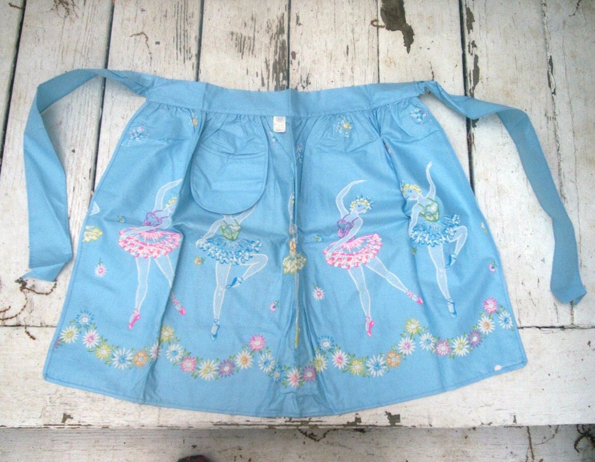 RESERVED SOLD - Perfect Homemaker - Vintage Party Hostess Apron - Blue Flocked Ballerina
