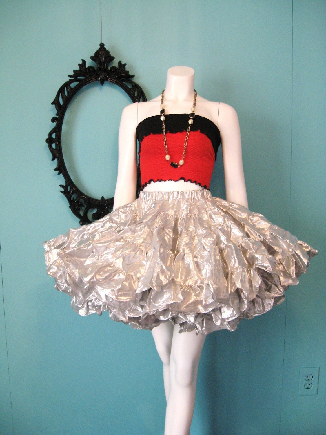 Vintage SILVER METALLIC Mega POUFFY Petticoat Skirt