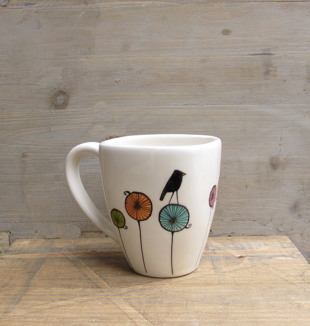 Bird ceramic coffee cup mug, gift for the bird lover, spring garden gift for mother's day