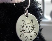 Personalized Cat Tag -- handstamped and personalized -- double sided