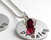 My Name hand stamped sterling silver with birthstone colored crystal