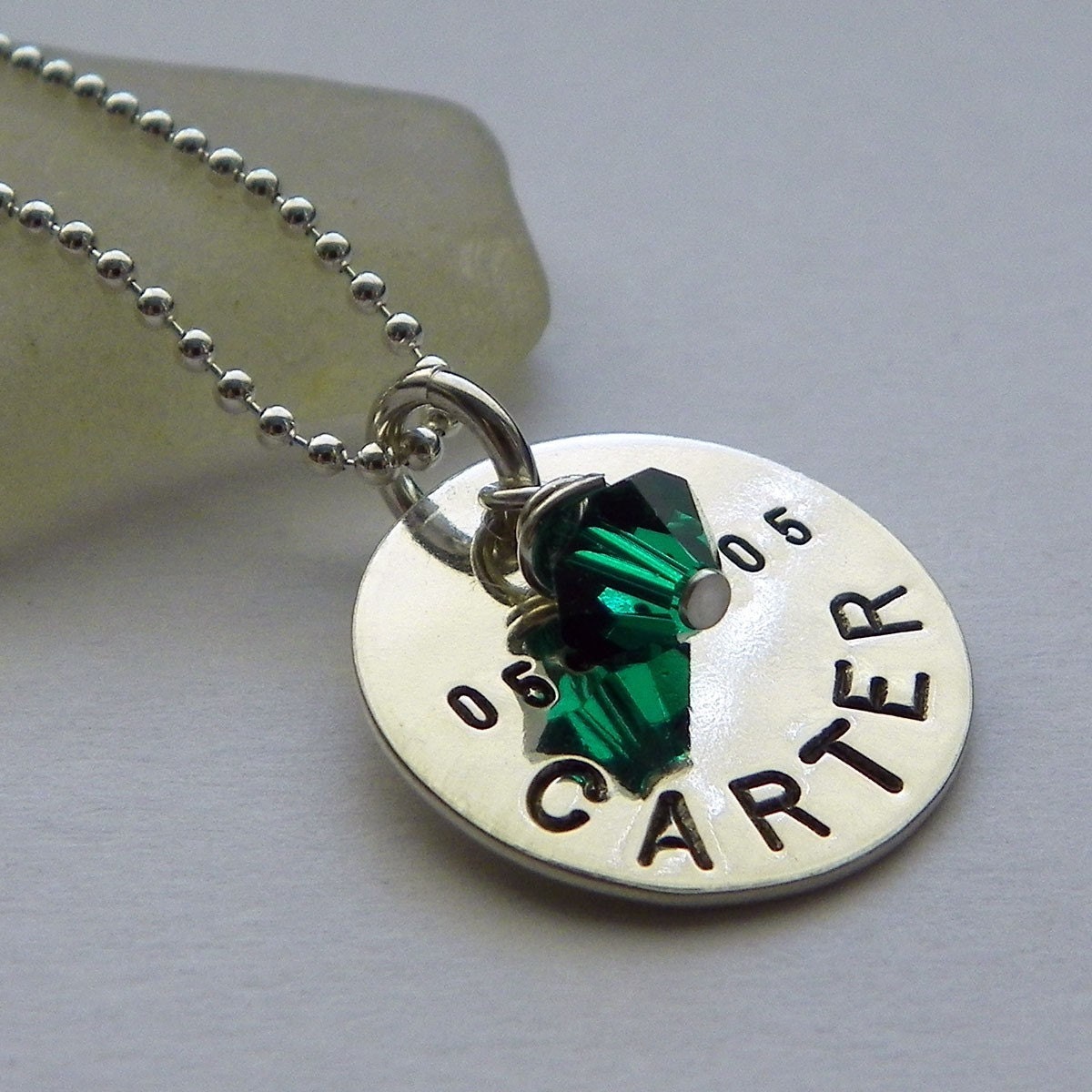 Personalized One Disc Mother's Necklace - hand stamped sterling silver with Swarovski crystals