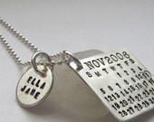Hand Stamped Mark Your Calendar Necklace - personalized sterling silver necklace with name charm