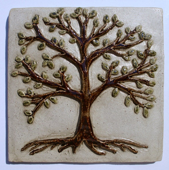 Handmade ceramic 7x7 Tree tile