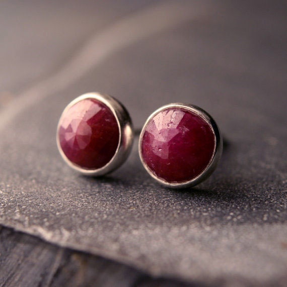 Sterling silver and rose cut ruby earrings 6mm - Not your Grandma's ruby earrings