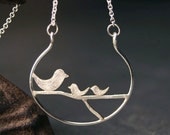 Sterling Silver Mother's necklace with Mama Bird and Baby Birdies