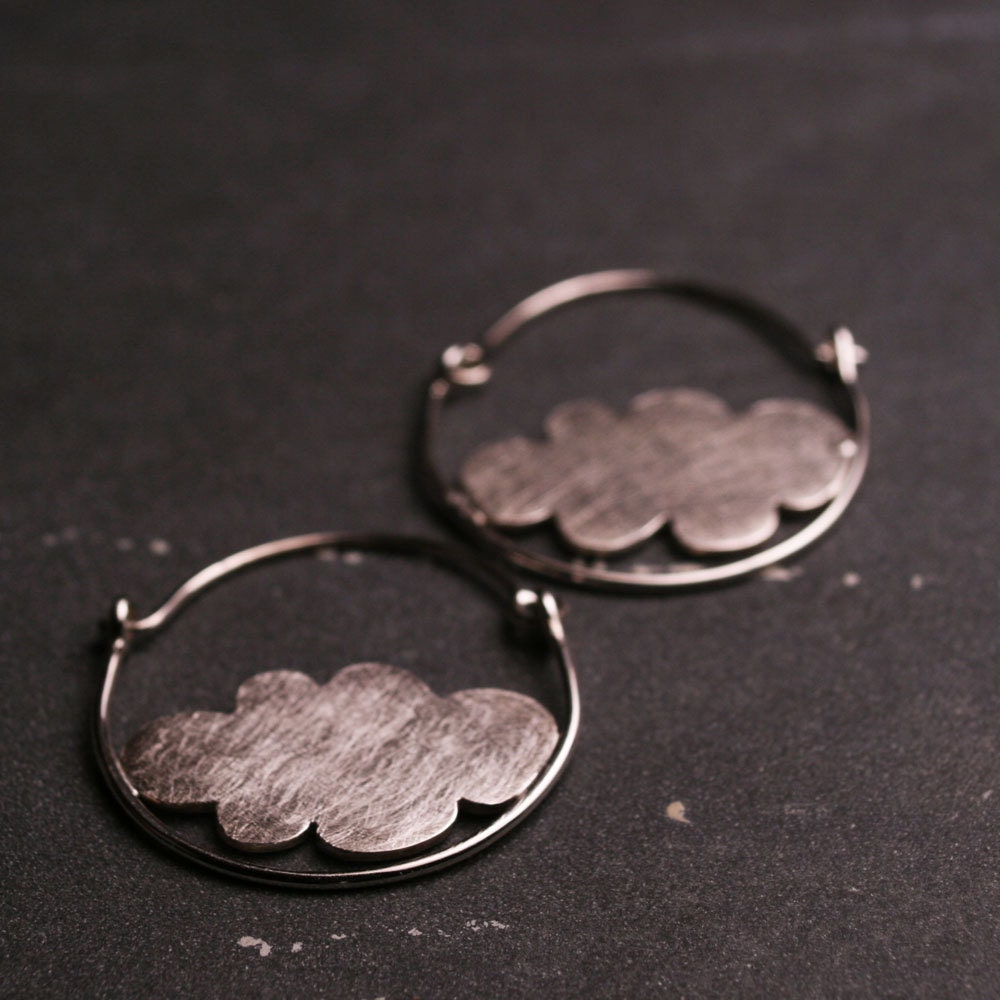 Sterling silver large hoop earrings with clouds