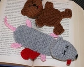 Squashed teddy bear and rat bookmarks - INSTANT DOWNLOAD PDF Knitting Pattern