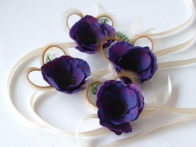 Anemone and Feather Corsages
