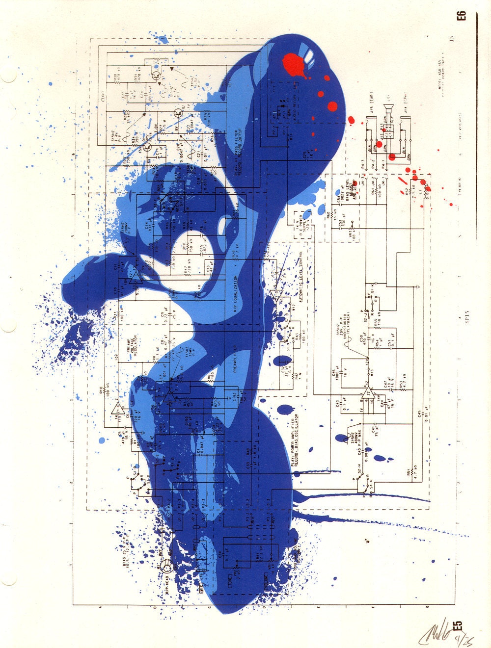 Mega Man Schematic Print on Vintage Paper