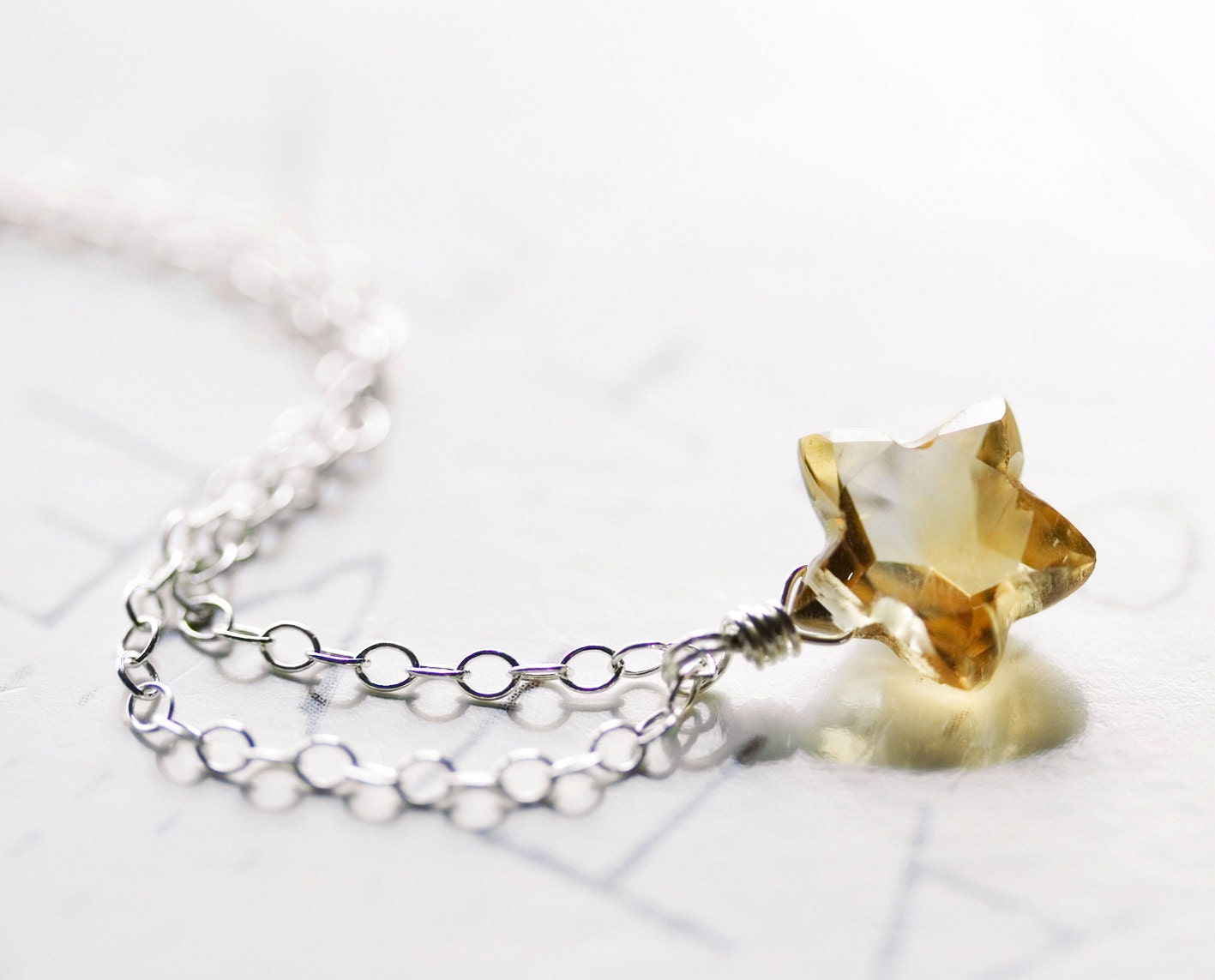 Shooting Star Necklace Yellow Citrine Sterling Silver Petite Gemstone Pendant