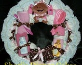 Pink/Brown Girl's Diaper Wreath - Baby Gift