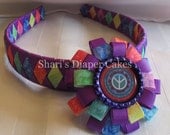 Tie Dyed Woven Ribbon Headband with Detachable Peace Sign Bottlecap Hairclip