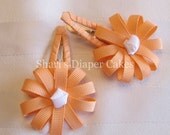 Just Peachy Grosgrain Ribbon Flower Snap Hair Clips