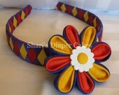 Woven Ribbon Headband with Attachable Kanzashi Fabric Flower Hairclip