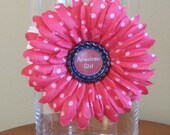 American Girl Bottlecap Dark Pink Polka Dot Gerbera Daisy Hairclip with Two Crochet Headbands
