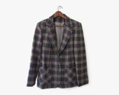 vintage 70s wool jacket, grey plaid blazer, size m - hemlines