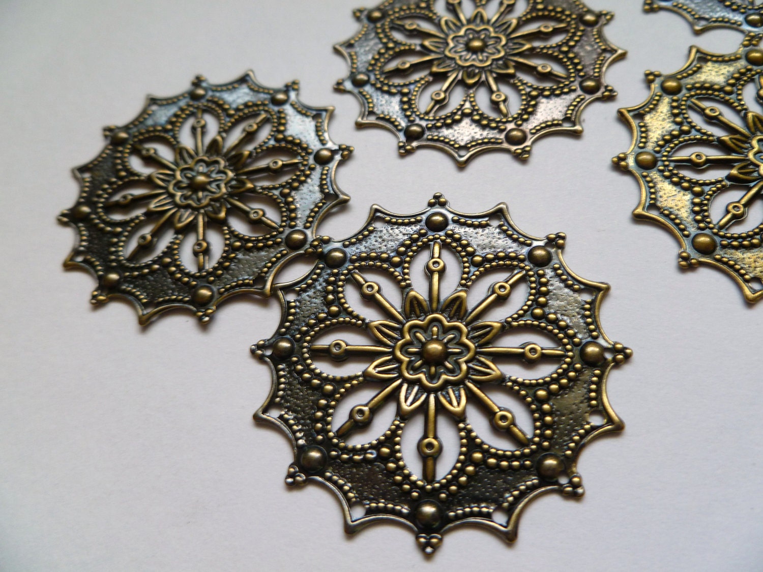 Floral Filigree Component- Antique Brass Discs