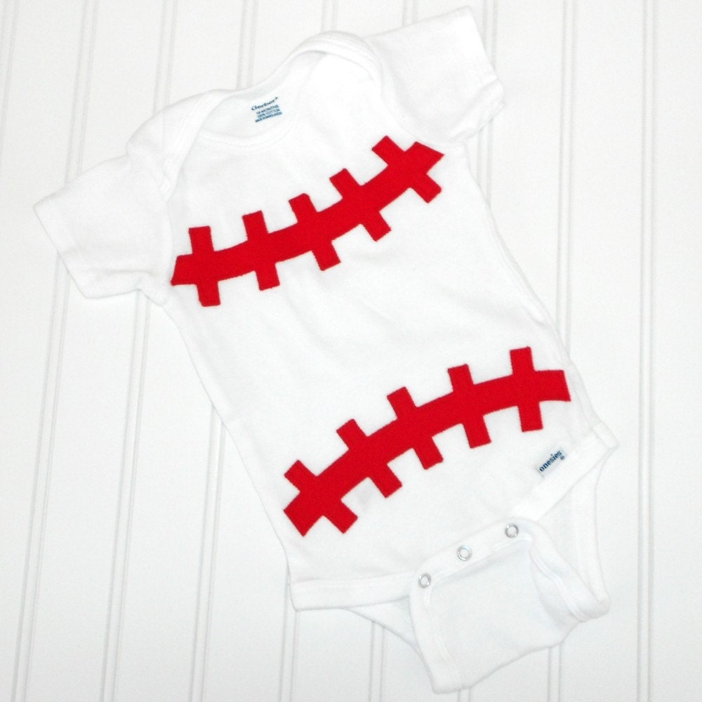 Great Baby shower gift READY TO SHIP Onesie - Baseball sewn applique