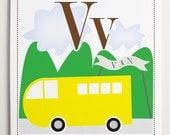 Wall Art, Nursery Wall Art, Alphabet Print, Alphabet Art, Nursery Print, Modernpop, Vv is for Van - 8" x 8"