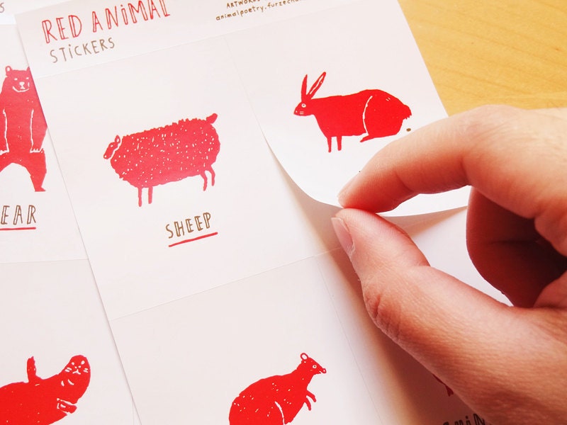 Red Animal Stickers (Set of 3 sheets)