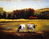 cows in landscape PRINT poster 10 x 16 inches black and white cows holstein cows in landscape trees hills